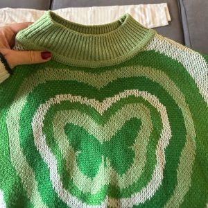 Sweater, Green, butterfly design & white